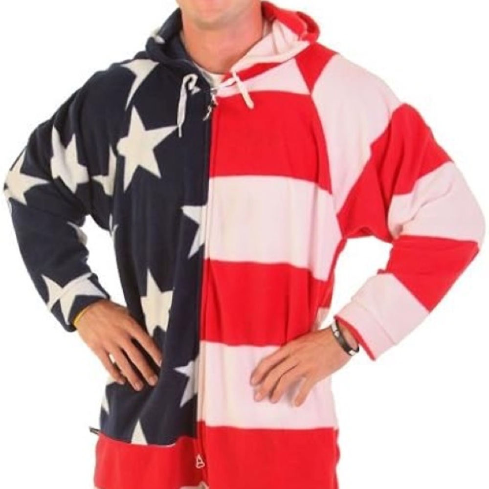Forever lazy  American Flag Bodysuit Zip-Up USA Stars & Stripes S